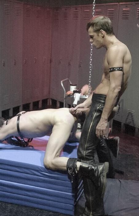 20P Leather big cock hunks spanking and thrusting in a dungeon