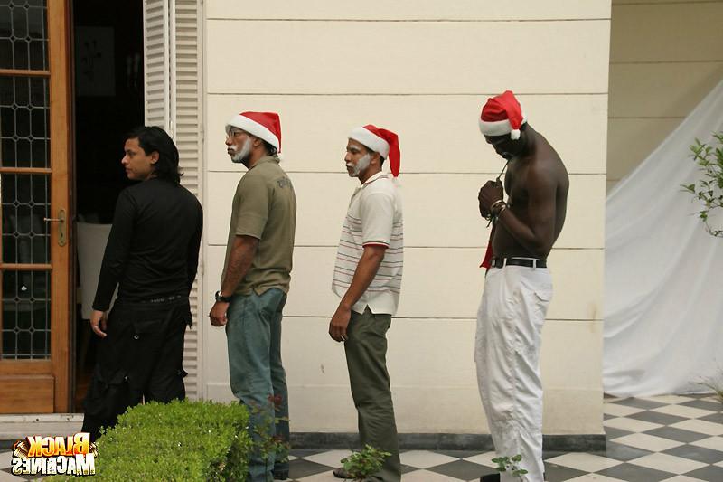 16P Three black Santas put their huge cocks to work turning Latin guys mouth and ass