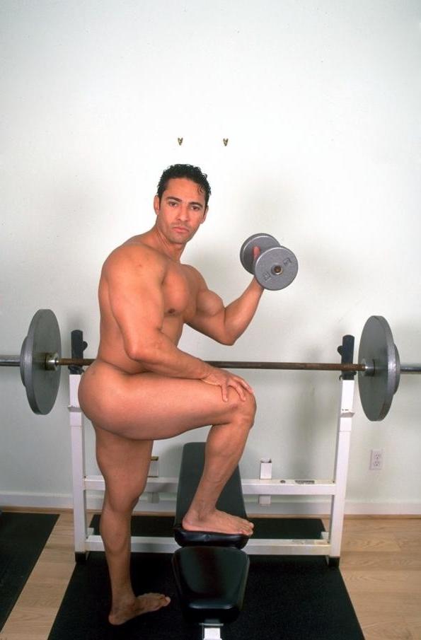 9P Naked straight bodybuilder flexes