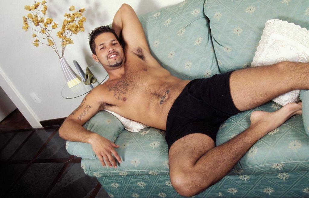 20P Big cock hairy gay loves to tease naked on a couch