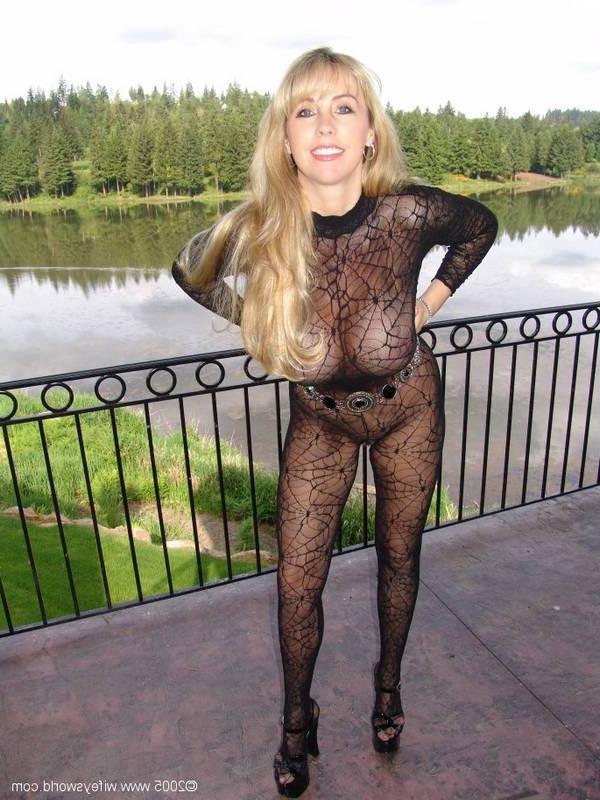 14P Buxom blonde wife in full body black lace