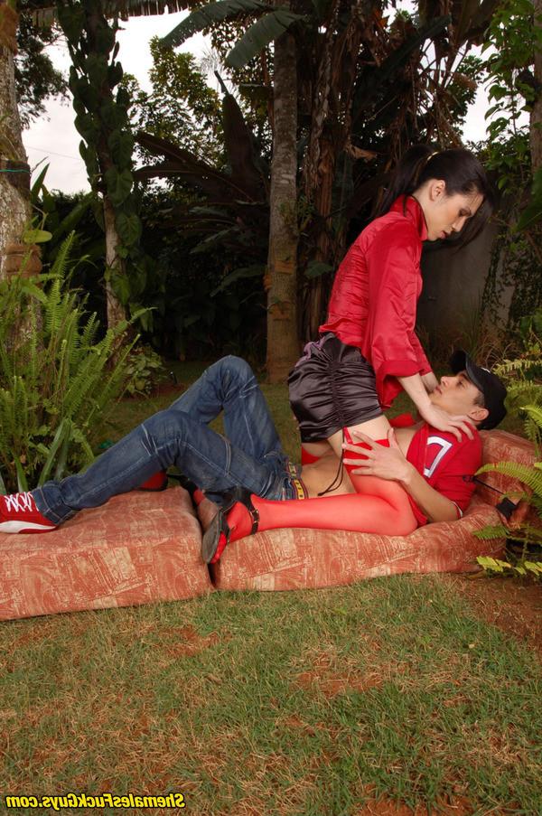 20P Passionate ladyboy in red stockings having fucking entertainment with a guy