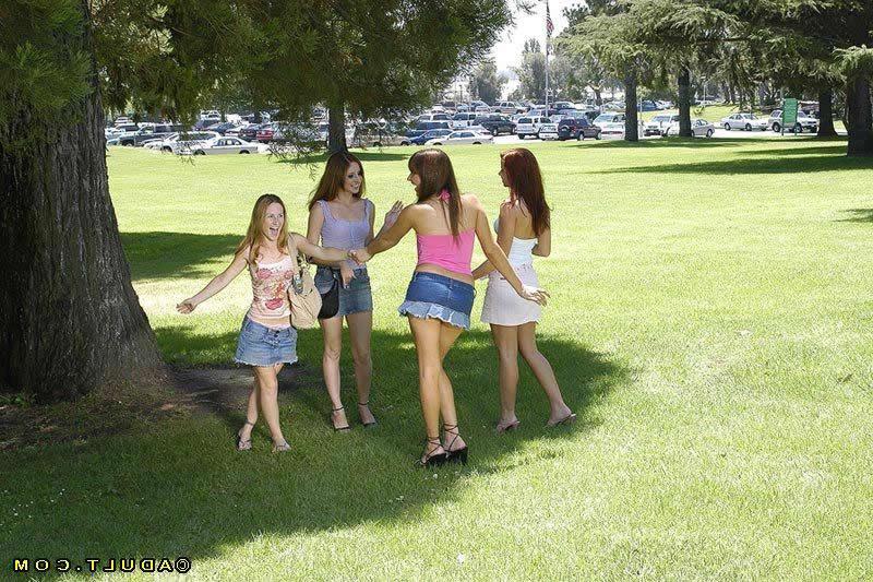 16P Lesbian chicks meet up at the park for some pussy play