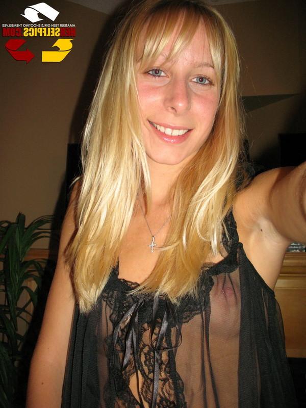 16P Sexy young blonde amateur teen in tight lingerie cameltoe pussy