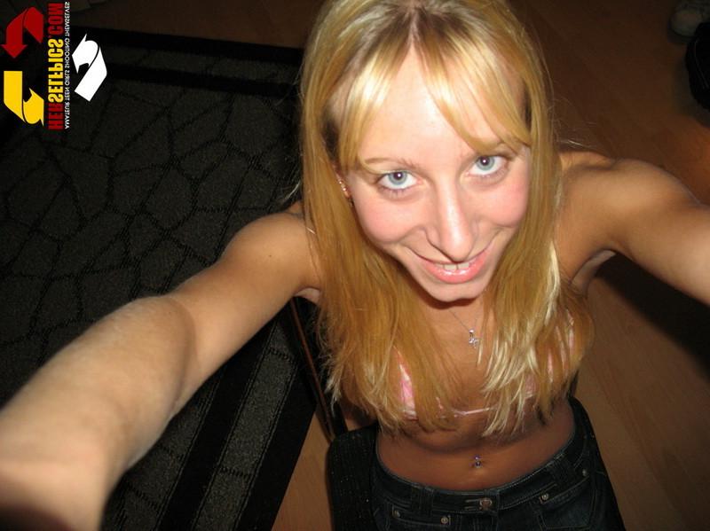 16P Sexy young blonde amateur teen in tight lingerie cameltoe pussy