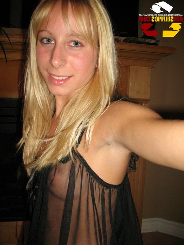 16P Sexy young blonde amateur teen in tight lingerie cameltoe pussy