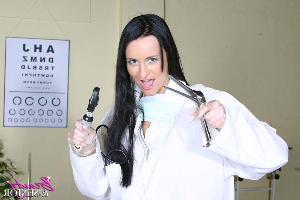 14P Sexy young doctor examines a seniors sexual power