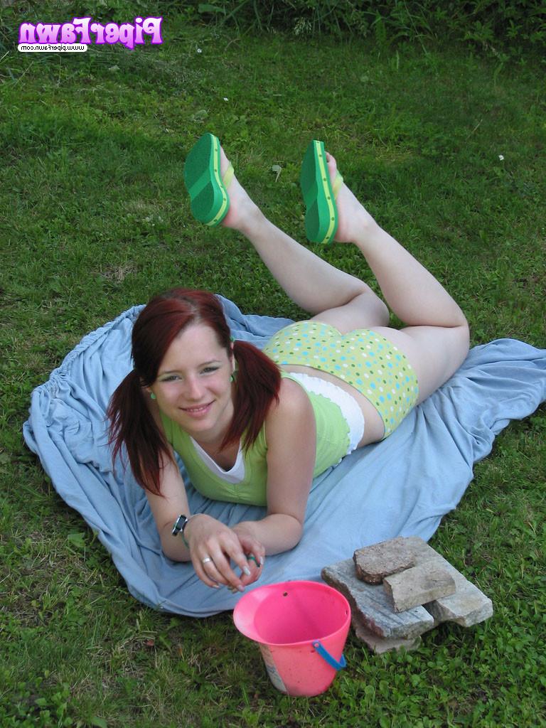 16P Busty redhead teen outside