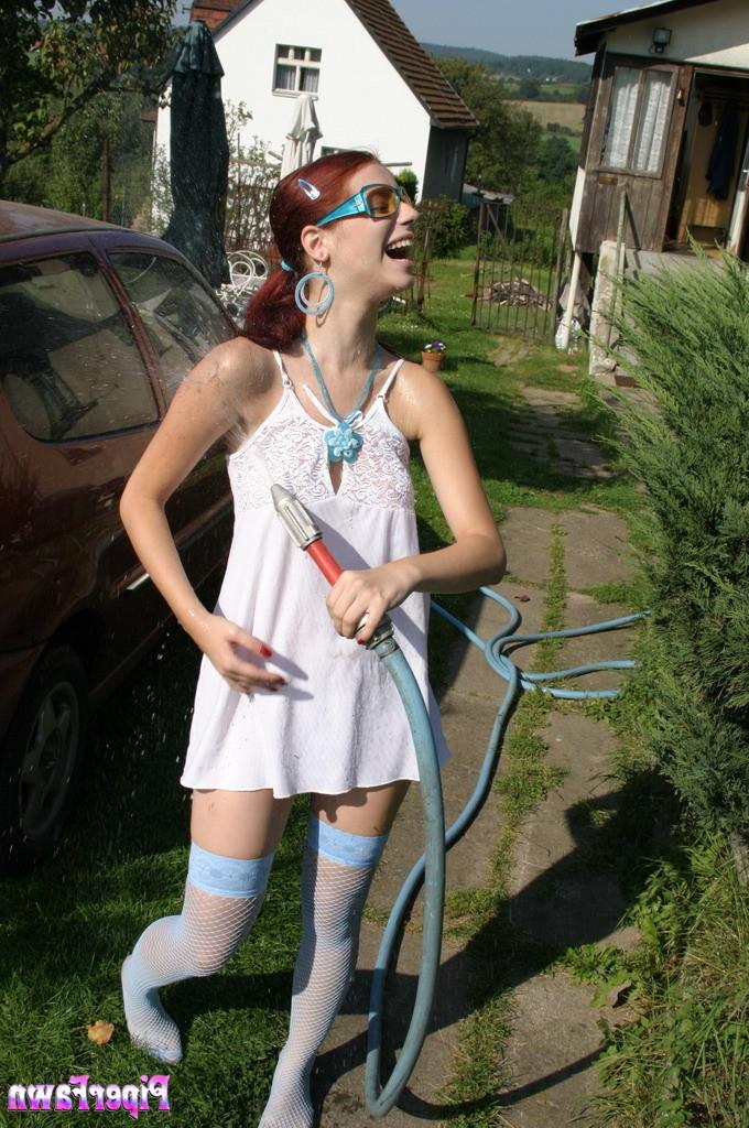 16P Busty redhead teen gets wet