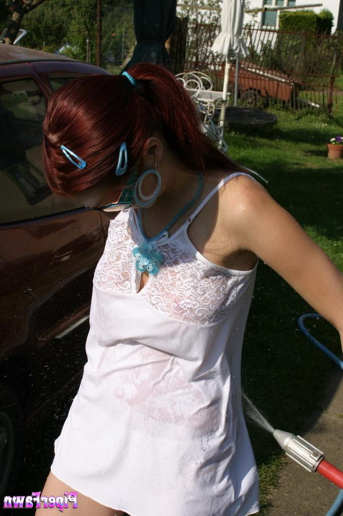 16P Busty redhead teen gets wet