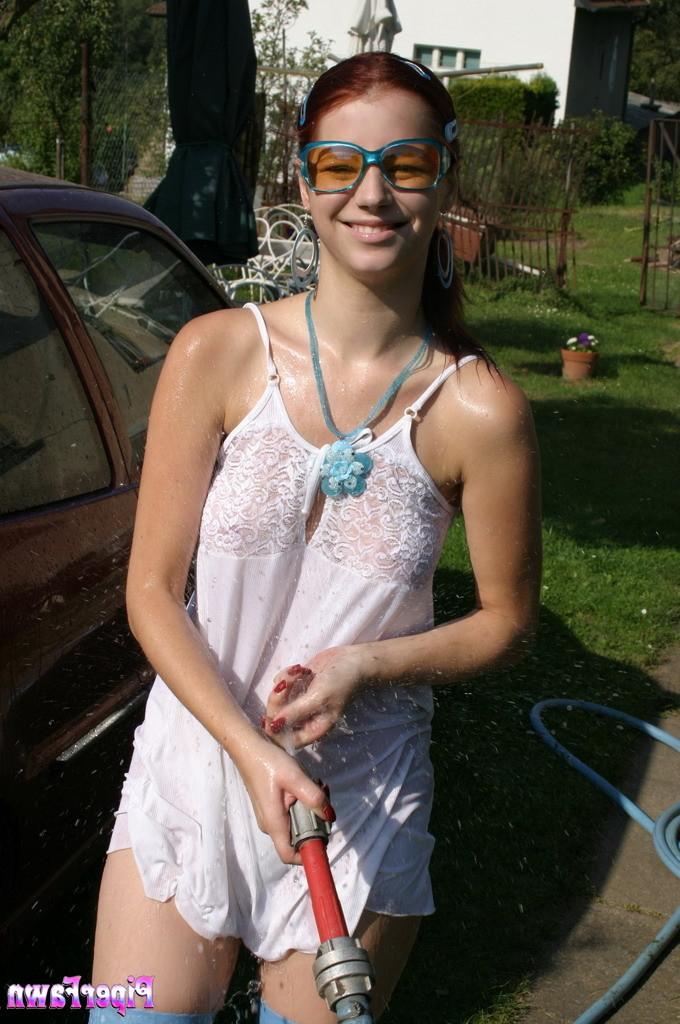 16P Busty redhead teen gets wet