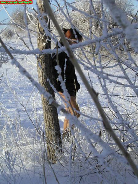 16P Redhead amateur cutie peeing on snow outdoors