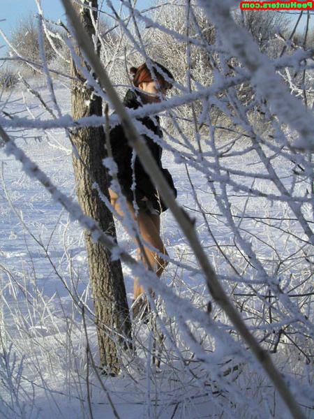 16P Redhead amateur cutie peeing on snow outdoors