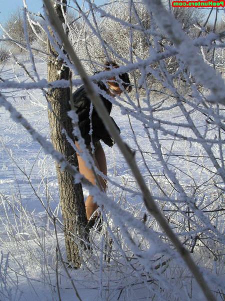 16P Redhead amateur cutie peeing on snow outdoors