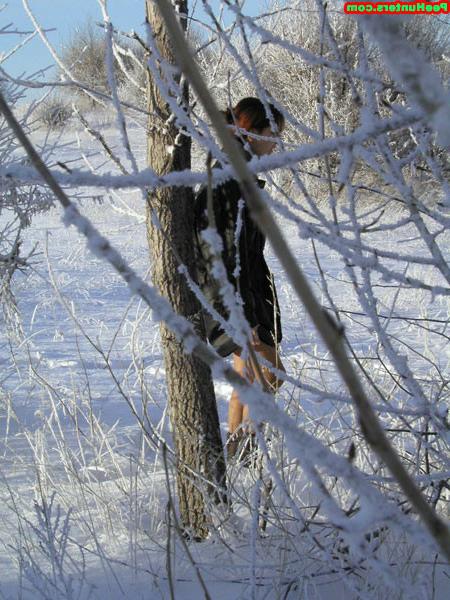 16P Redhead amateur cutie peeing on snow outdoors