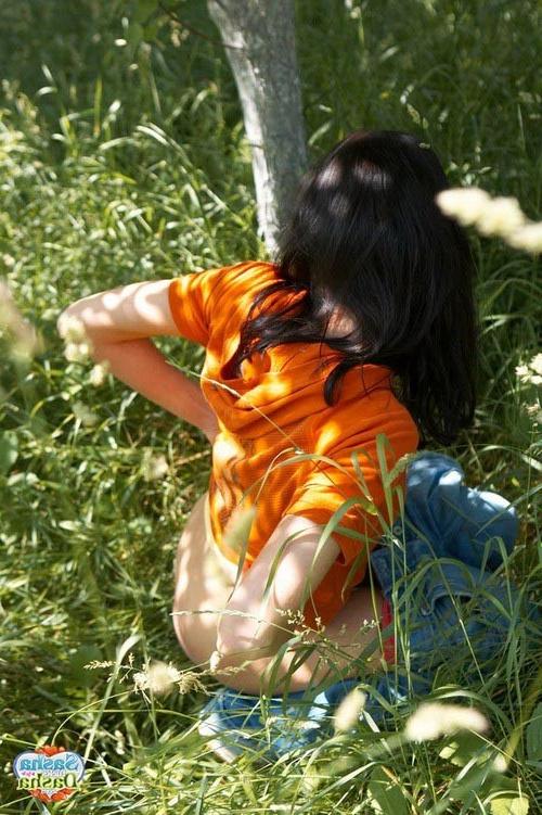17P Young stunning brunette angel peeing in the woods outdoors