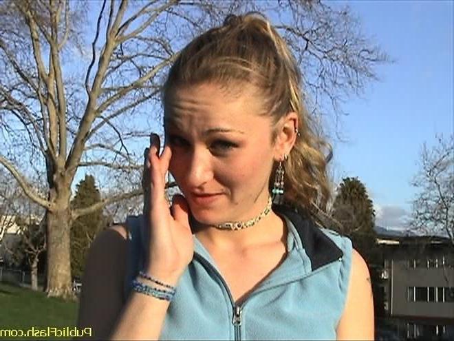 16P Cute Blonde Ashlee Goes Flashing in a City Park
