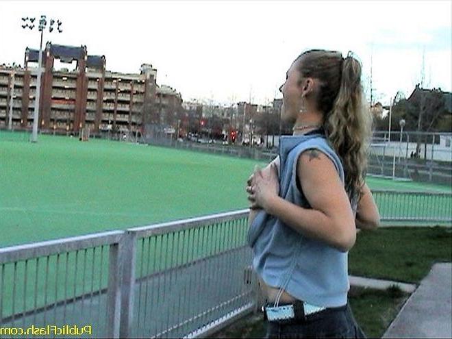 16P Cute Blonde Ashlee Goes Flashing in a City Park