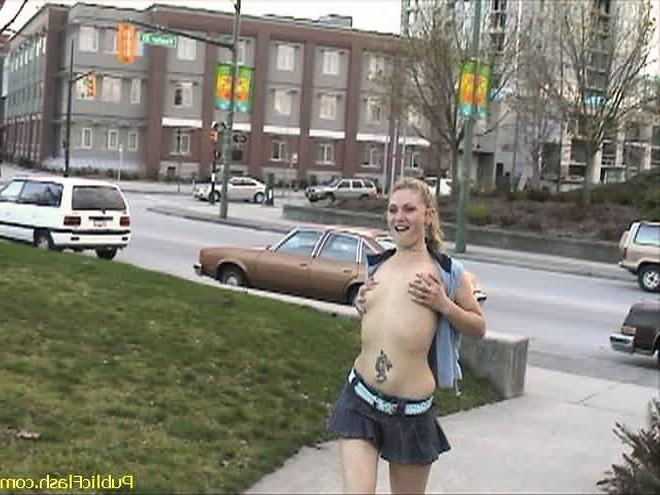 16P Cute Blonde Ashlee Goes Flashing in a City Park