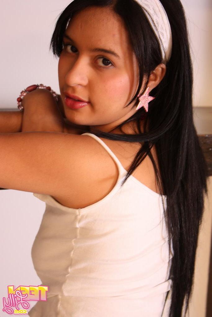 15P 18 year old with tiny tits takes off white panties