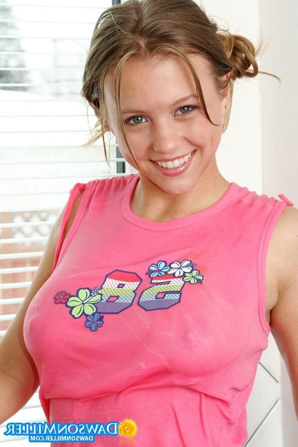 15P Busty and Cute Dawson Miller posing in wet panties in sink