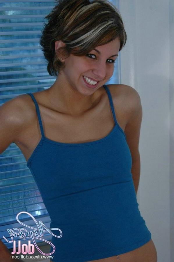 15P Cute Alyssa posing in colorful panties and blue top