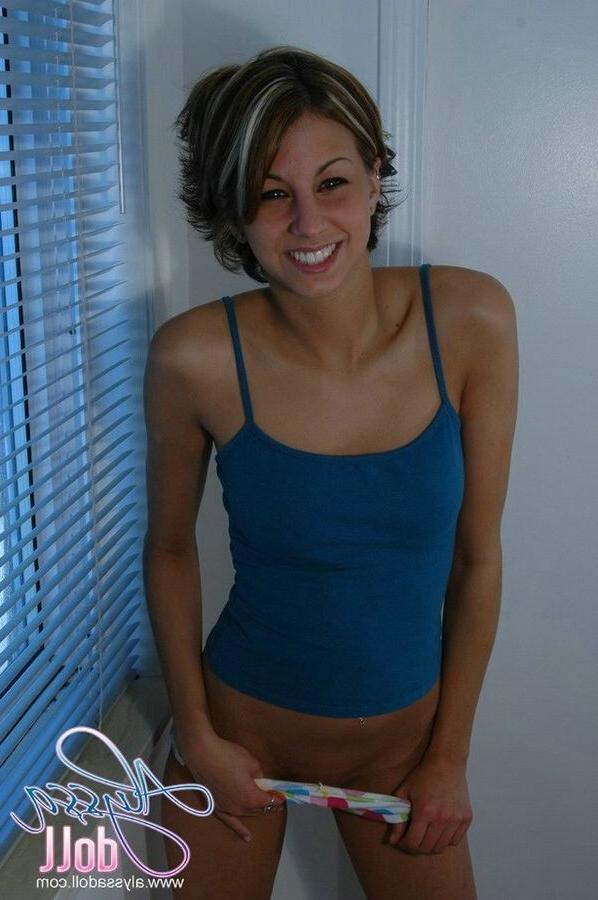 15P Cute Alyssa posing in colorful panties and blue top