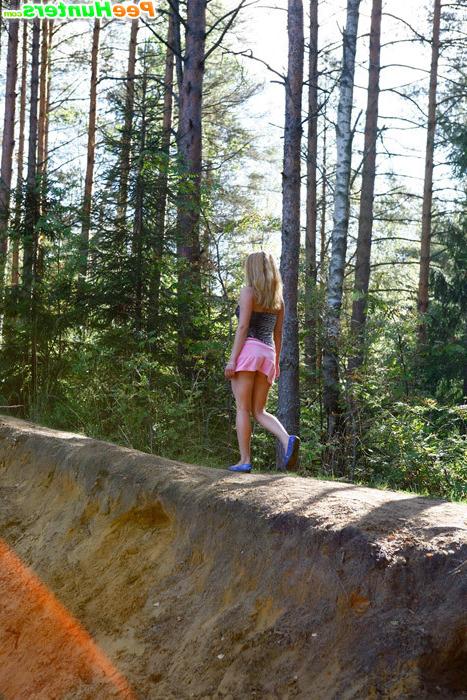 16P Lustful teen doll gets nude and pees on a quiet forest glade