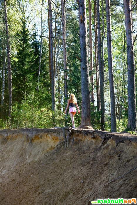 16P Lustful teen doll gets nude and pees on a quiet forest glade