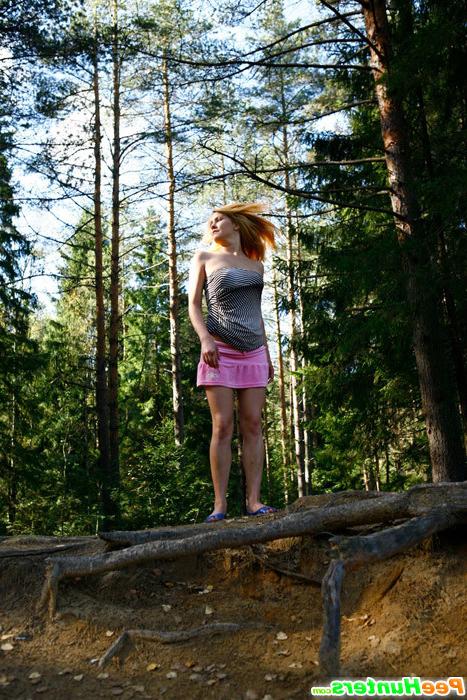 16P Lustful teen doll gets nude and pees on a quiet forest glade
