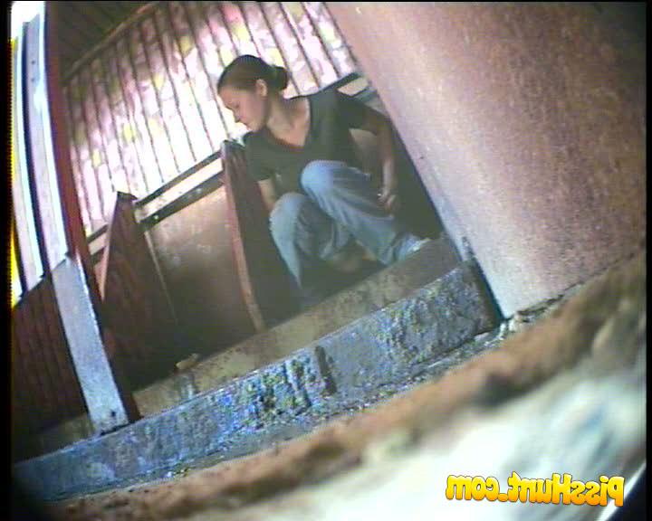 14P Chick with perfect ass pees in dirty public toilet 