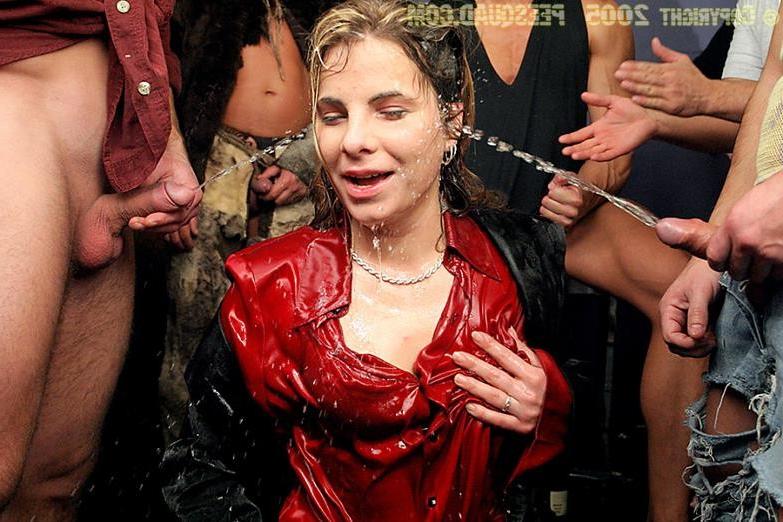 19P Blonde gets bukkaked and pissed on by bunch of rough guys