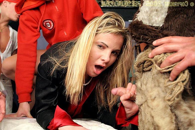 19P Blonde gets bukkaked and pissed on by bunch of rough guys