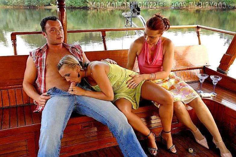 19P Ladies and guy have pissng and jizzing fun on a riverboat