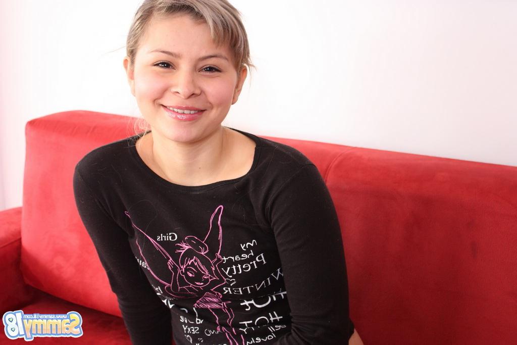 15P Petite eighteen year old strips and poses on couch