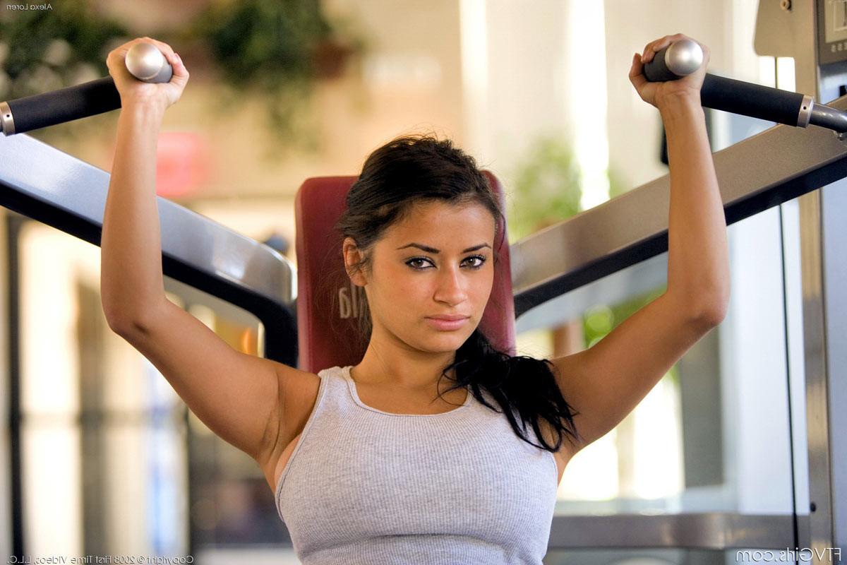 15P A busty teen babes naked workout at the public gym