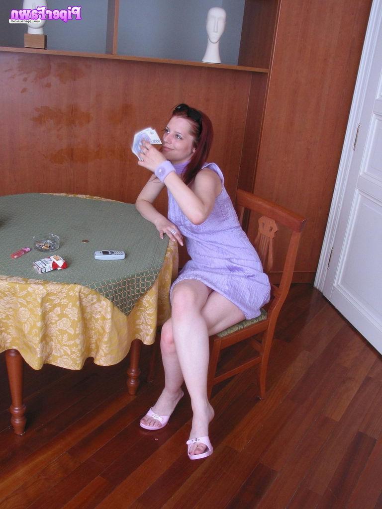 16P Busty redhead teen smoking and gambling