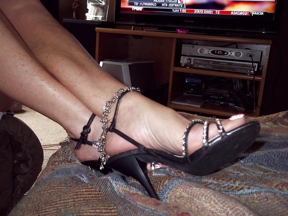 22P Chance's sexy feet in heels with white nail polish