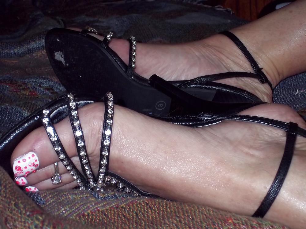 22P Chance's sexy feet in heels with white nail polish