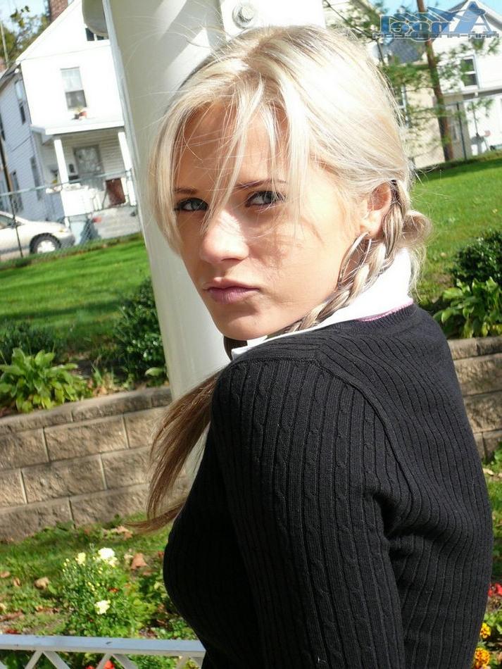 15P Anna Angel at the park teasing in a sexy schoolgirl outfit