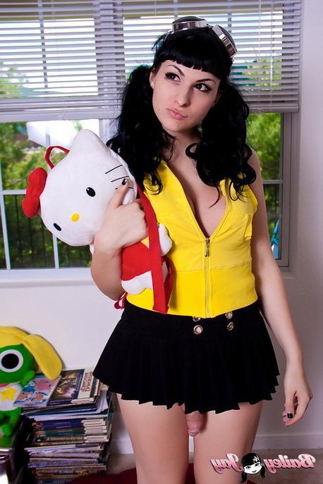 15P Bailey Jay shows off her shemale schlong