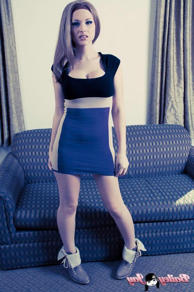 12P Gorgeous shemale Bailey Jay posnig on a vintage couch
