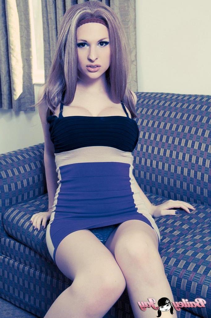 12P Gorgeous shemale Bailey Jay posnig on a vintage couch