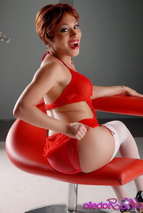 15P Seductive shemale Mia Isabella in lingerie and stockings