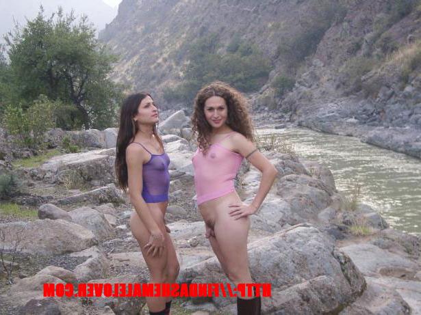 18P Two small titted shemales posing outdoor