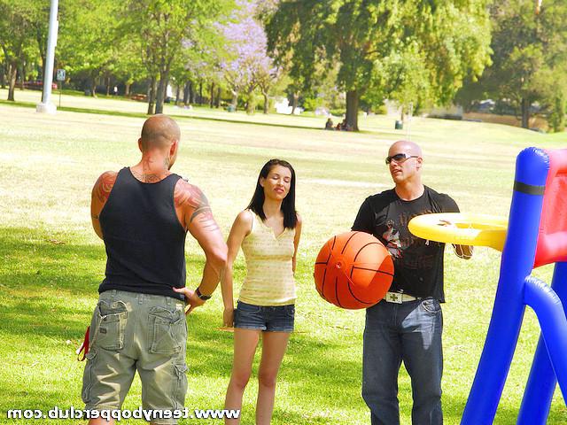 14P Sporty teen playing in the park is picked up to get screwed