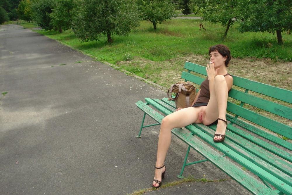 20P Mature flashers on park benches