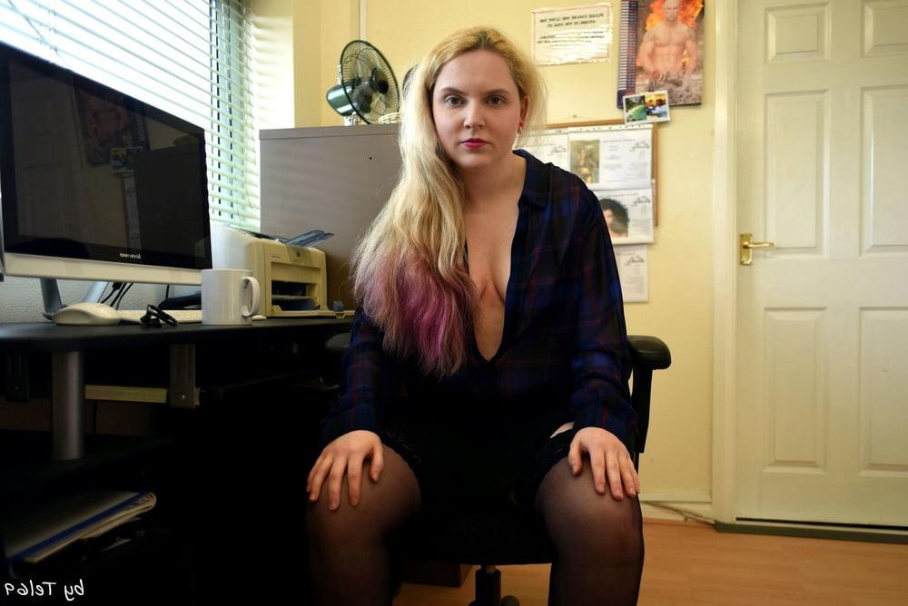 25P Buxom blonde T strips off in the office