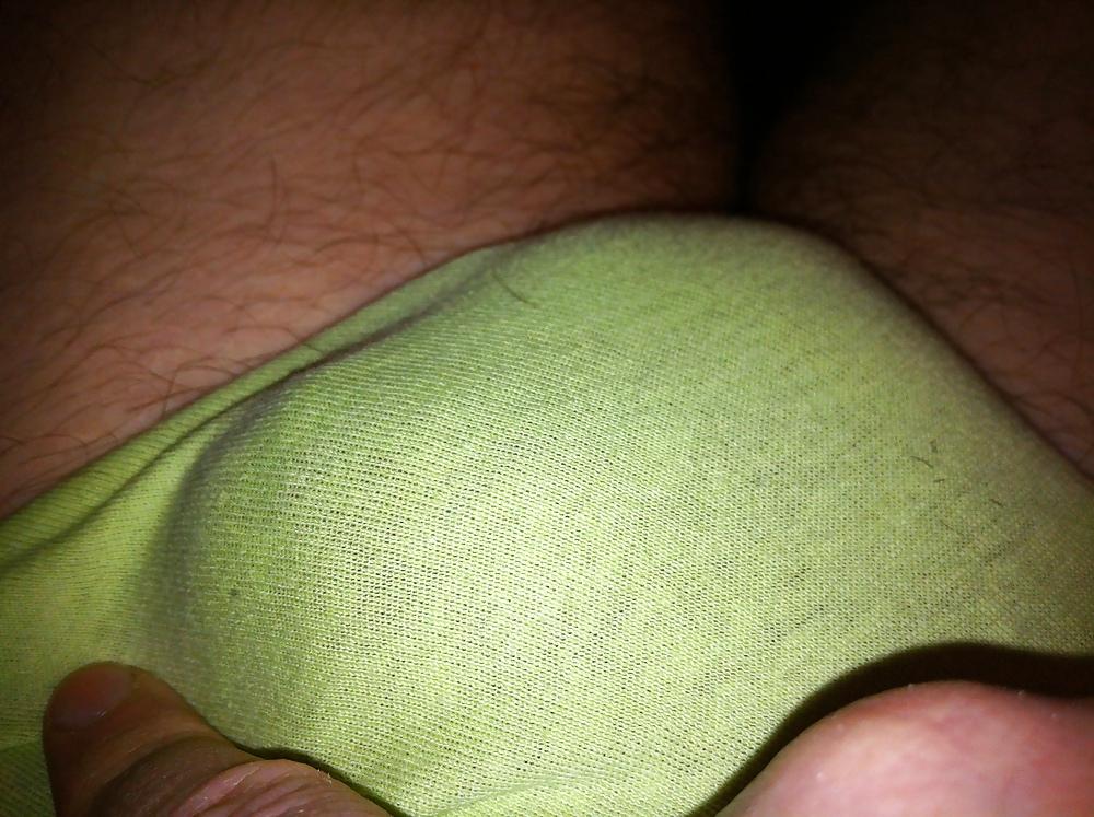 15P Small Penis in Green Panty with wet Panties and Cum