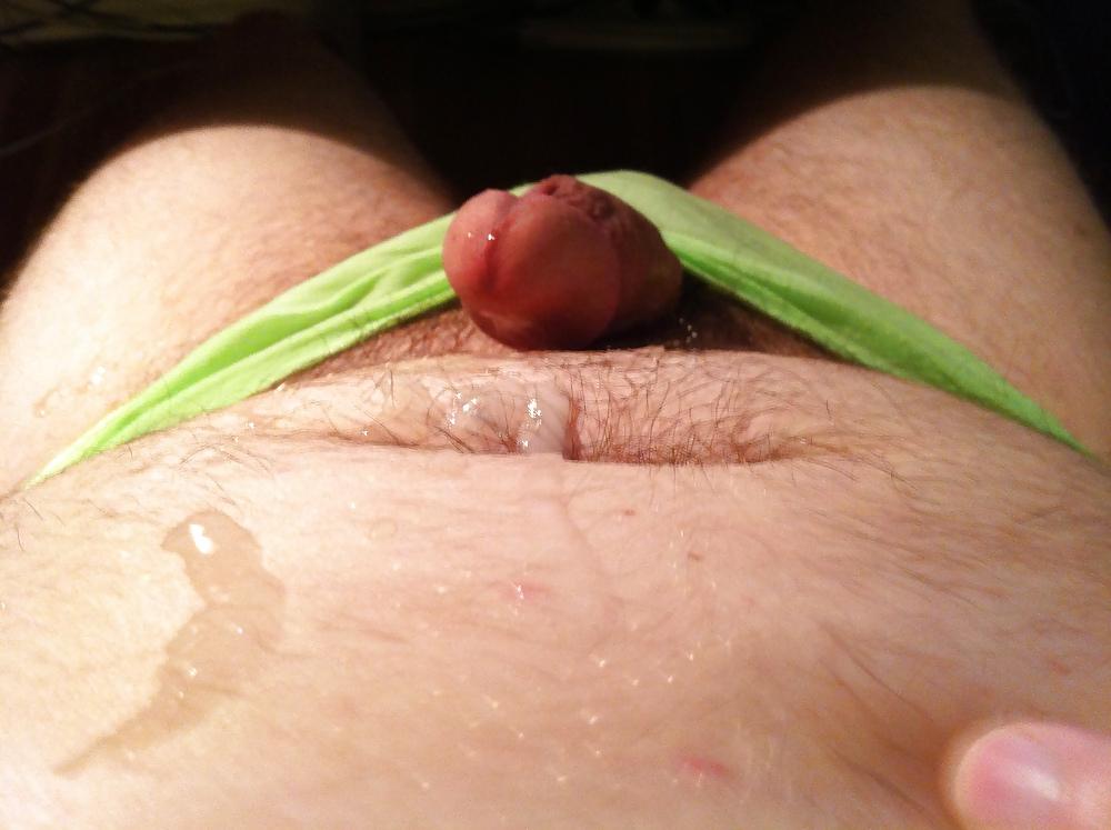 15P Small Penis in Green Panty with wet Panties and Cum